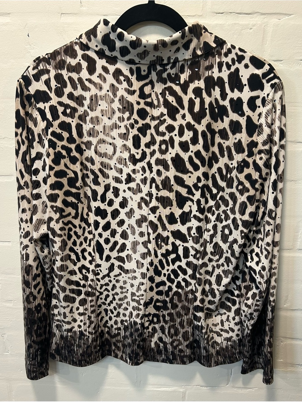 Frank Lyman Design Brown & Cream Sequined Animal-Print Zip Front Blouse Size 14 - Picture 4 of 6